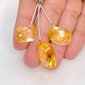 69.10 Carat Lab Yellow Sapphire 18-21mm  Mango Shape AAA Grade Matched Gemstone Beads Set - Total 3 Pcs.