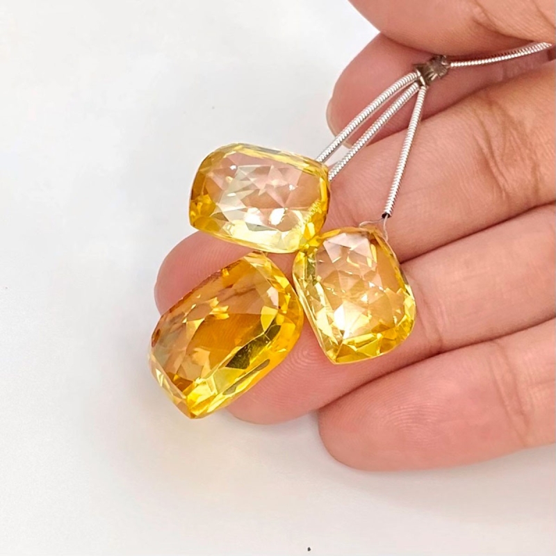  69.10 Carat Lab Yellow Sapphire 18-21mm  Mango Shape AAA Grade Matched Gemstone Beads Set - Total 3 Pcs.