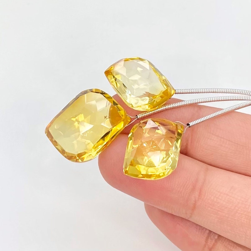  69.10 Carat Lab Yellow Sapphire 18-21mm  Mango Shape AAA Grade Matched Gemstone Beads Set - Total 3 Pcs.