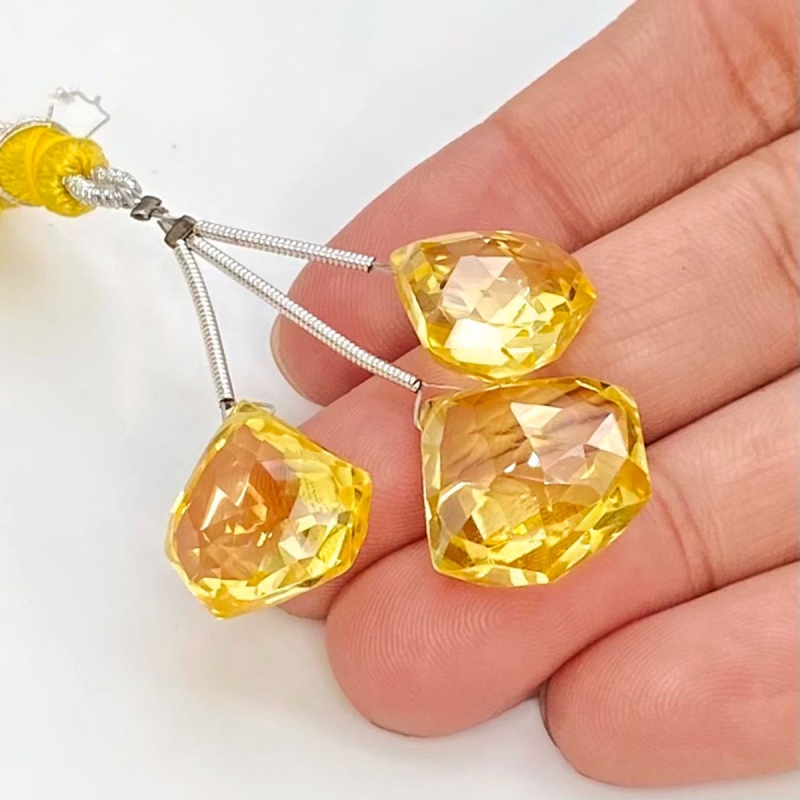  57 Carat Lab Yellow Sapphire 14-17.5mm  Diamond Shape AAA Grade Matched Gemstone Beads Set - Total 3 Pcs.