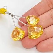  57 Carat Lab Yellow Sapphire 14-17.5mm  Diamond Shape AAA Grade Matched Gemstone Beads Set - Total 3 Pcs.