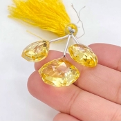  57 Carat Lab Yellow Sapphire 14-17.5mm  Diamond Shape AAA Grade Matched Gemstone Beads Set - Total 3 Pcs.