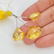  57 Carat Lab Yellow Sapphire 14-17.5mm  Diamond Shape AAA Grade Matched Gemstone Beads Set - Total 3 Pcs.