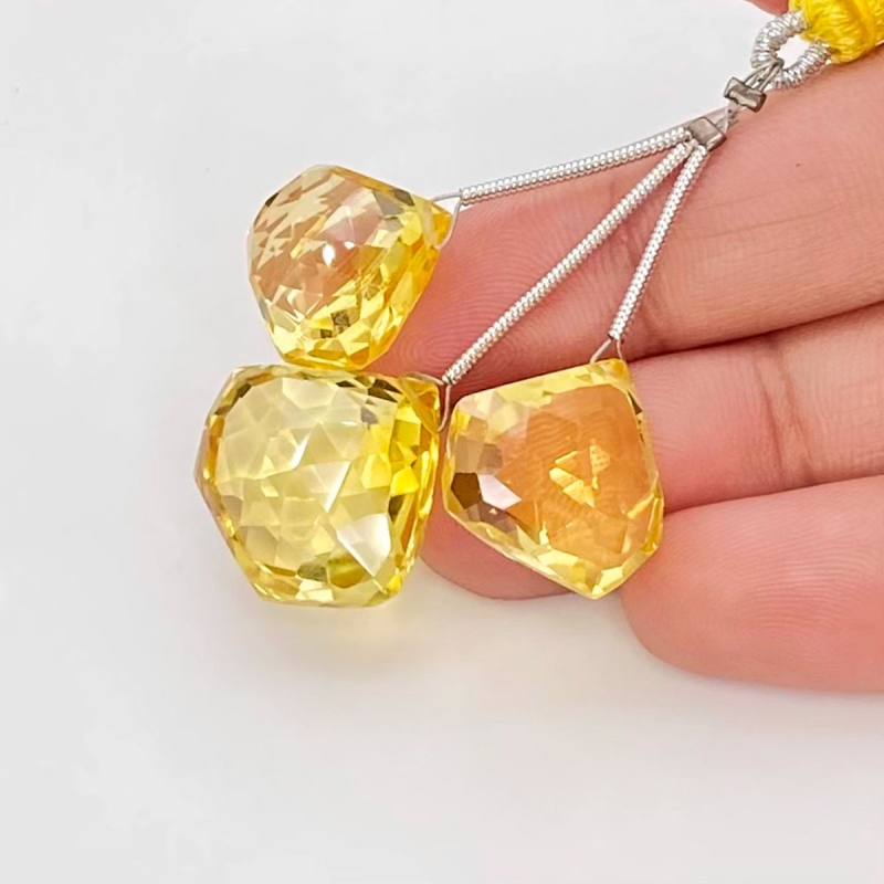  57 Carat Lab Yellow Sapphire 14-17.5mm  Diamond Shape AAA Grade Matched Gemstone Beads Set - Total 3 Pcs.
