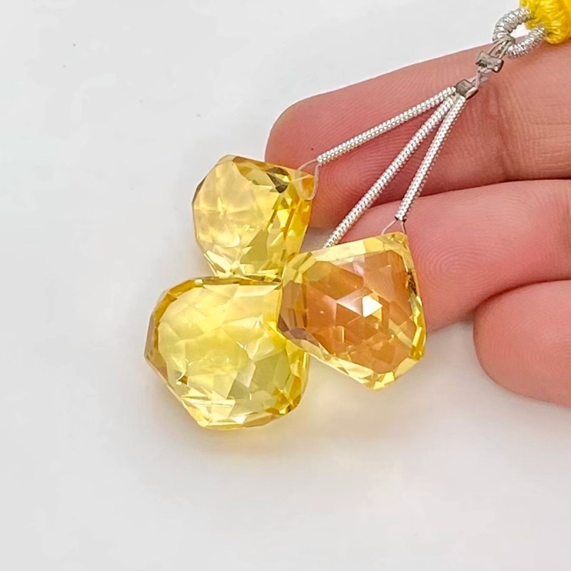 57 Carat Lab Yellow Sapphire 14-17.5mm  Diamond Shape AAA Grade Matched Gemstone Beads Set - Total 3 Pcs.