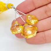  57 Carat Lab Yellow Sapphire 14-17.5mm  Diamond Shape AAA Grade Matched Gemstone Beads Set - Total 3 Pcs.