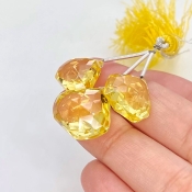  57 Carat Lab Yellow Sapphire 14-17.5mm  Diamond Shape AAA Grade Matched Gemstone Beads Set - Total 3 Pcs.
