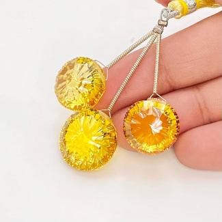  57.45Carat Lab Yellow Sapphire 14-16mm  Round Shape AAA Grade Matched Gemstone Beads Set - Total 3 Pcs.
