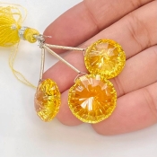  56.55 Carat Lab Yellow Sapphire 15-17mm  Round Shape AAA Grade Matched Gemstone Beads Set - Total 3 Pcs.