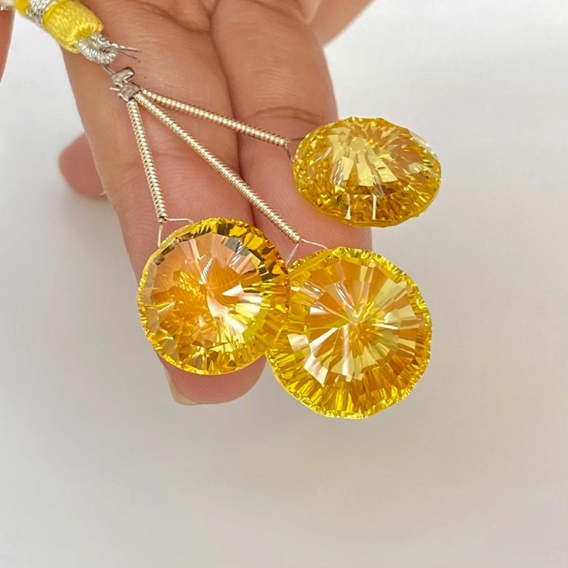  56.55 Carat Lab Yellow Sapphire 15-17mm  Round Shape AAA Grade Matched Gemstone Beads Set - Total 3 Pcs.