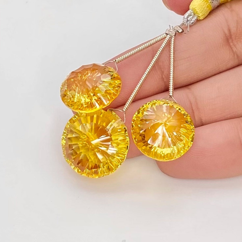  56.55 Carat Lab Yellow Sapphire 15-17mm  Round Shape AAA Grade Matched Gemstone Beads Set - Total 3 Pcs.