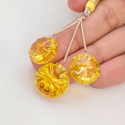  56.55 Carat Lab Yellow Sapphire 15-17mm  Round Shape AAA Grade Matched Gemstone Beads Set - Total 3 Pcs.