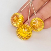 56.55 Carat Lab Yellow Sapphire 15-17mm  Round Shape AAA Grade Matched Gemstone Beads Set - Total 3 Pcs.