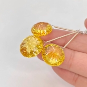  56.55 Carat Lab Yellow Sapphire 15-17mm  Round Shape AAA Grade Matched Gemstone Beads Set - Total 3 Pcs.