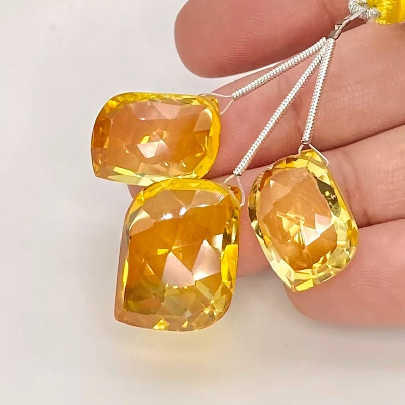 68.10 Carat Lab Yellow Sapphire 18-22mm  Mango Shape AAA Grade Matched Gemstone Beads Set - Total 3 Pcs.