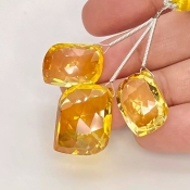  68.10 Carat Lab Yellow Sapphire 18-22mm  Mango Shape AAA Grade Matched Gemstone Beads Set - Total 3 Pcs.