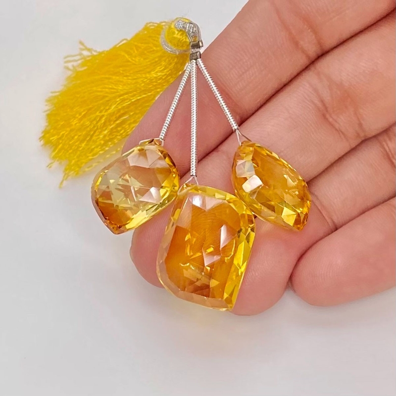  68.10 Carat Lab Yellow Sapphire 18-22mm  Mango Shape AAA Grade Matched Gemstone Beads Set - Total 3 Pcs.