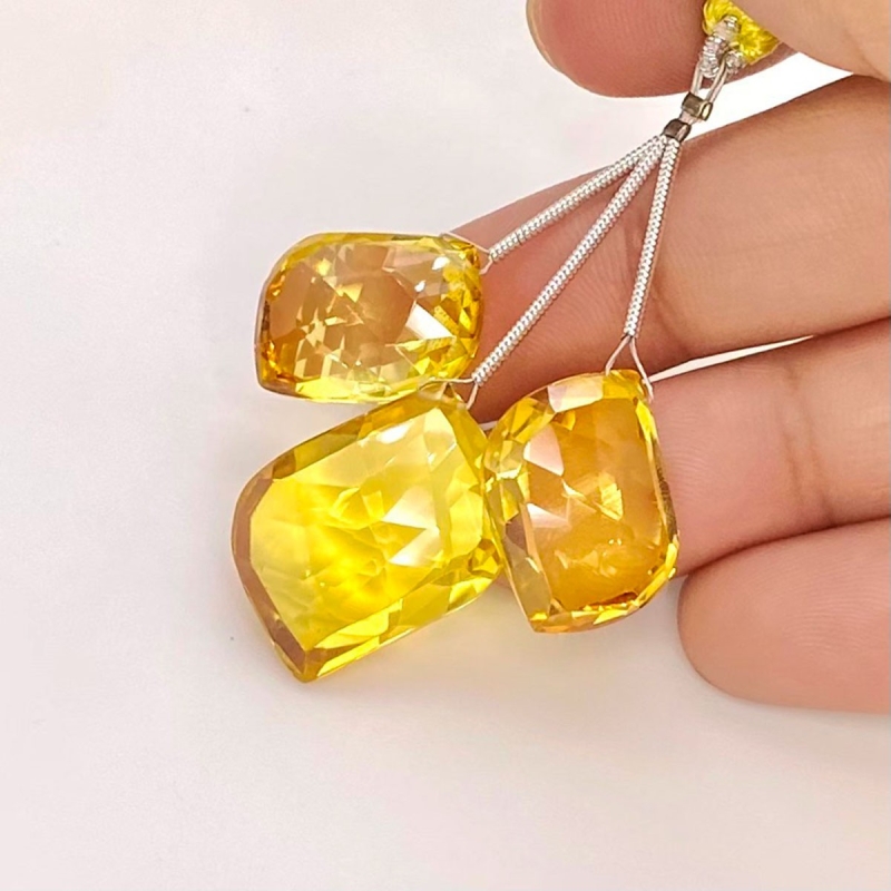  68.10 Carat Lab Yellow Sapphire 18-22mm  Mango Shape AAA Grade Matched Gemstone Beads Set - Total 3 Pcs.