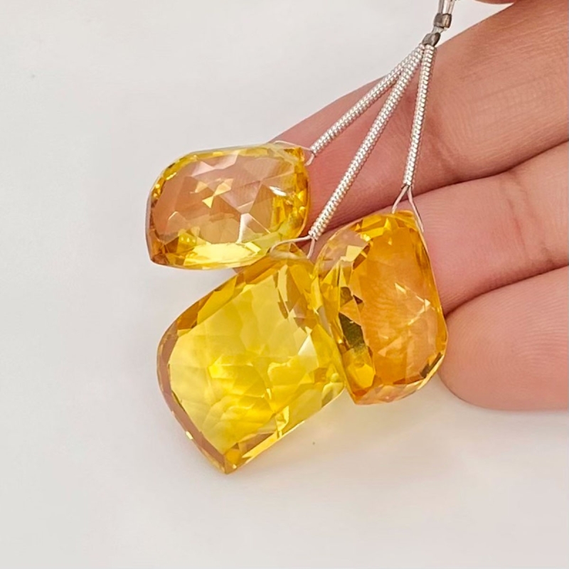  68.10 Carat Lab Yellow Sapphire 18-22mm  Mango Shape AAA Grade Matched Gemstone Beads Set - Total 3 Pcs.
