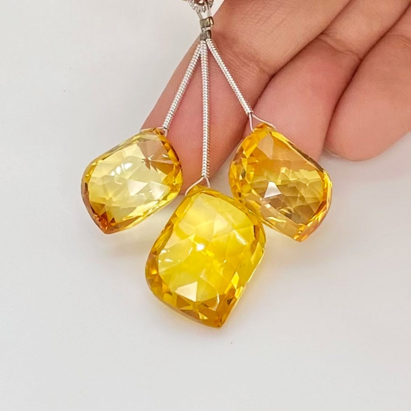  68.10 Carat Lab Yellow Sapphire 18-22mm  Mango Shape AAA Grade Matched Gemstone Beads Set - Total 3 Pcs.