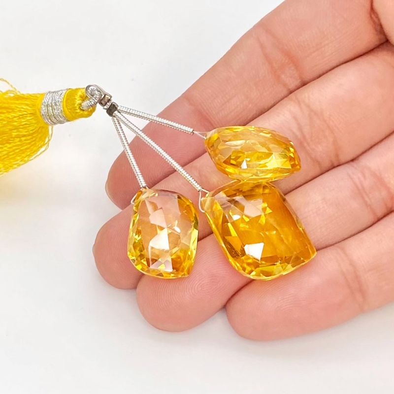  68.10 Carat Lab Yellow Sapphire 18-22mm  Mango Shape AAA Grade Matched Gemstone Beads Set - Total 3 Pcs.