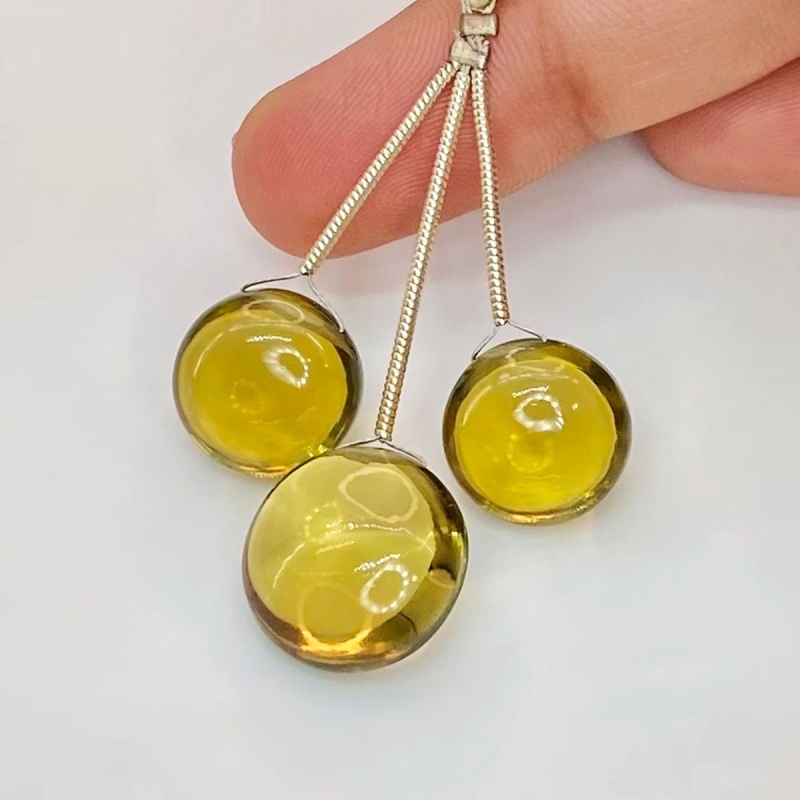  35.25 Carat Olive Quartz 12.5-15mm  Round Shape AAA Grade Matched Gemstone Beads Set - Total 3 Pcs.