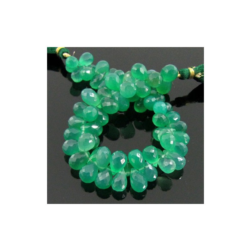Green Onyx Briolette Drop Shape AA Grade Gemstone Beads Strand - 10-12mm - 9 Inch - 1 Strand