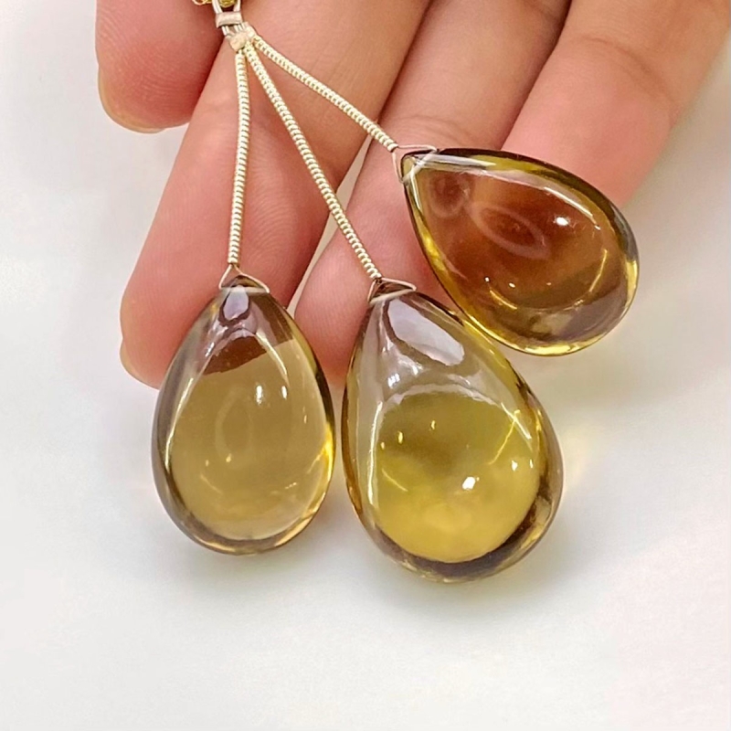  80.6 Carat Olive Quartz 23-26.5mm  Pear Shape AAA Grade Matched Gemstone Beads Set - Total 3 Pcs.