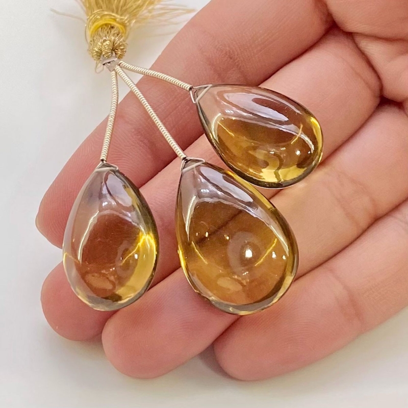  80.6 Carat Olive Quartz 23-26.5mm  Pear Shape AAA Grade Matched Gemstone Beads Set - Total 3 Pcs.