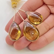  80.6 Carat Olive Quartz 23-26.5mm  Pear Shape AAA Grade Matched Gemstone Beads Set - Total 3 Pcs.