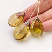  80.6 Carat Olive Quartz 23-26.5mm  Pear Shape AAA Grade Matched Gemstone Beads Set - Total 3 Pcs.