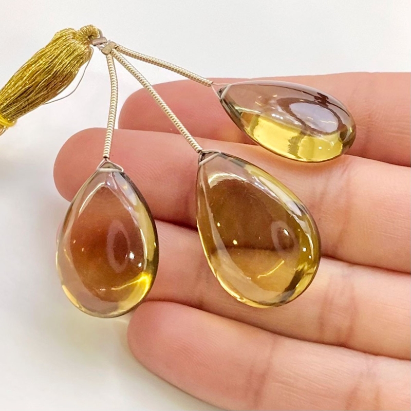  80.6 Carat Olive Quartz 23-26.5mm  Pear Shape AAA Grade Matched Gemstone Beads Set - Total 3 Pcs.