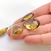  80.6 Carat Olive Quartz 23-26.5mm  Pear Shape AAA Grade Matched Gemstone Beads Set - Total 3 Pcs.