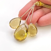  41.85 Carat Olive Quartz 16-19.5mm  Pear Shape AAA Grade Matched Gemstone Beads Set - Total 3 Pcs.