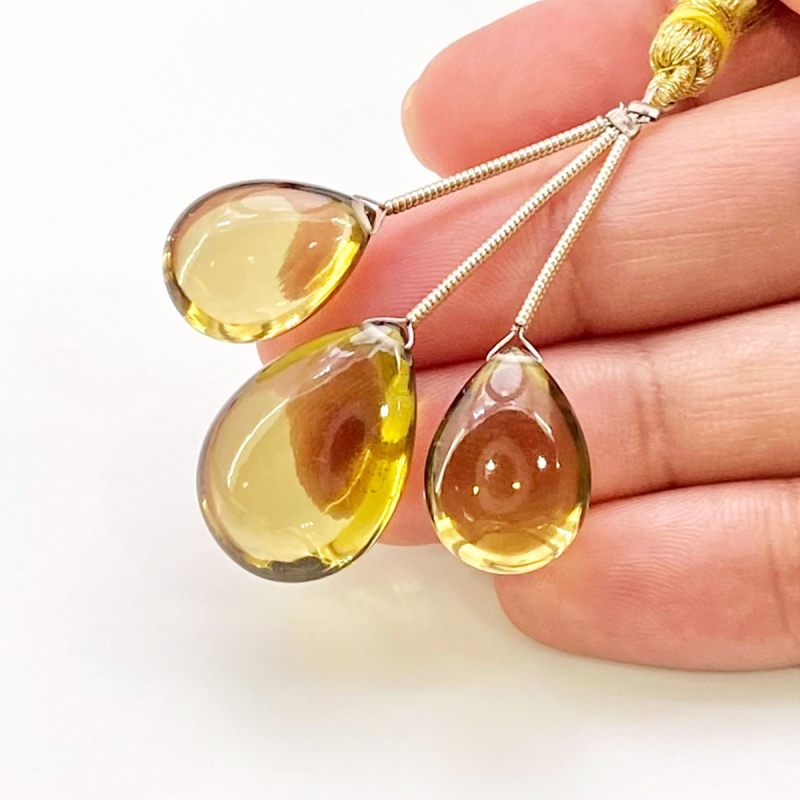  41.85 Carat Olive Quartz 16-19.5mm  Pear Shape AAA Grade Matched Gemstone Beads Set - Total 3 Pcs.