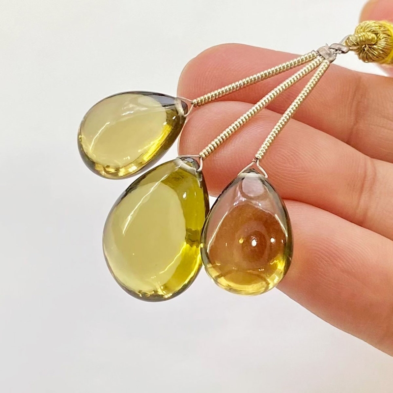  41.85 Carat Olive Quartz 16-19.5mm  Pear Shape AAA Grade Matched Gemstone Beads Set - Total 3 Pcs.