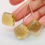 64.9 Carat Olive Quartz 15.5-16.5mm  Square Cushion Shape AAA Grade Matched Gemstone Beads Set - Total 3 Pcs.