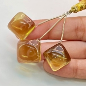  64.9 Carat Olive Quartz 15.5-16.5mm  Square Cushion Shape AAA Grade Matched Gemstone Beads Set - Total 3 Pcs.