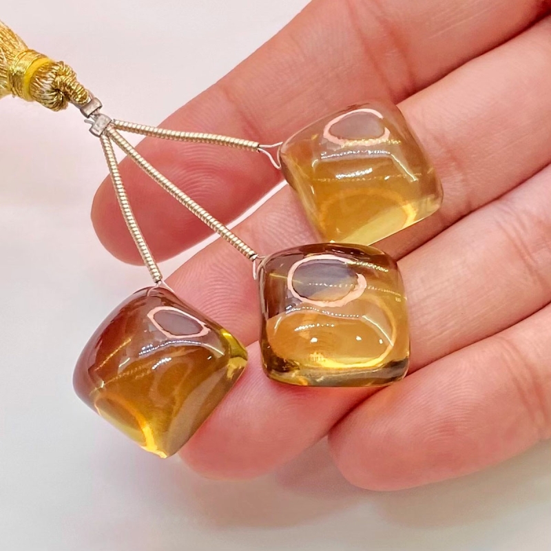  64.9 Carat Olive Quartz 15.5-16.5mm  Square Cushion Shape AAA Grade Matched Gemstone Beads Set - Total 3 Pcs.