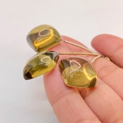  64.9 Carat Olive Quartz 15.5-16.5mm  Square Cushion Shape AAA Grade Matched Gemstone Beads Set - Total 3 Pcs.