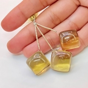  64.9 Carat Olive Quartz 15.5-16.5mm  Square Cushion Shape AAA Grade Matched Gemstone Beads Set - Total 3 Pcs.