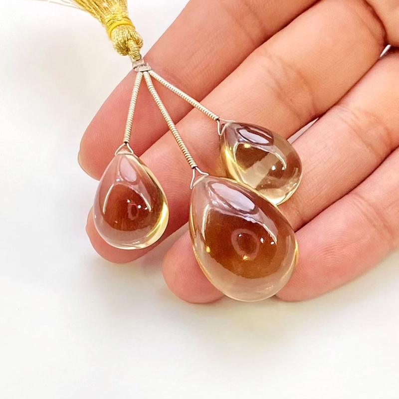  55.65 Carat Olive Quartz 18-24mm  Pear Shape AAA Grade Matched Gemstone Beads Set - Total 3 Pcs.