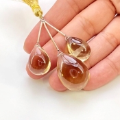  55.65 Carat Olive Quartz 18-24mm  Pear Shape AAA Grade Matched Gemstone Beads Set - Total 3 Pcs.