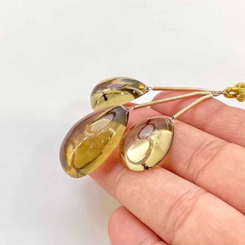  55.65 Carat Olive Quartz 18-24mm  Pear Shape AAA Grade Matched Gemstone Beads Set - Total 3 Pcs.