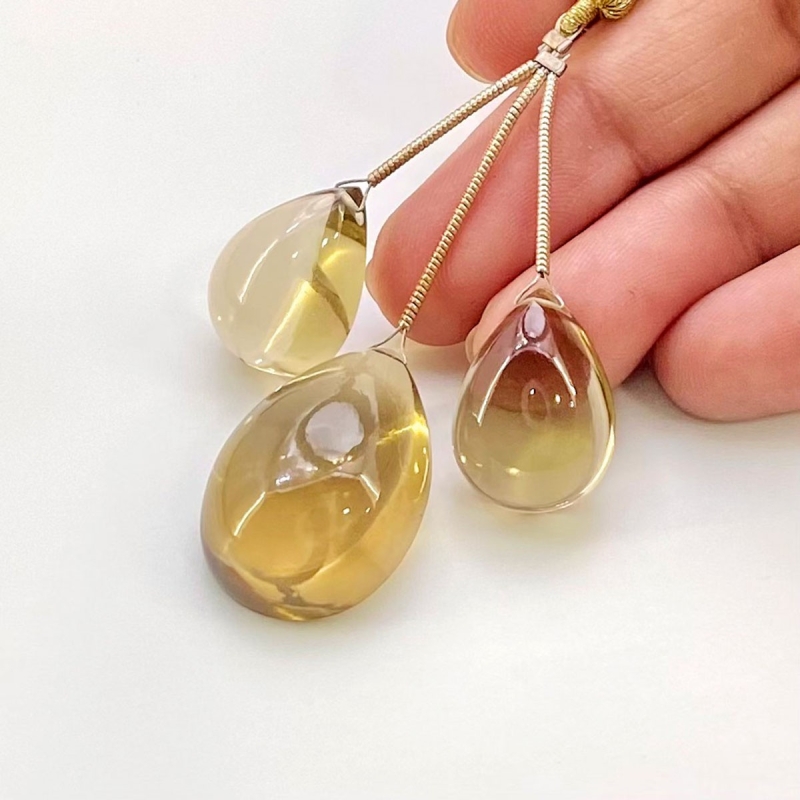  55.65 Carat Olive Quartz 18-24mm  Pear Shape AAA Grade Matched Gemstone Beads Set - Total 3 Pcs.