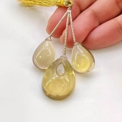  47.85 Carat Olive Quartz 17.5-24mm  Pear Shape AAA Grade Matched Gemstone Beads Set - Total 3 Pcs.