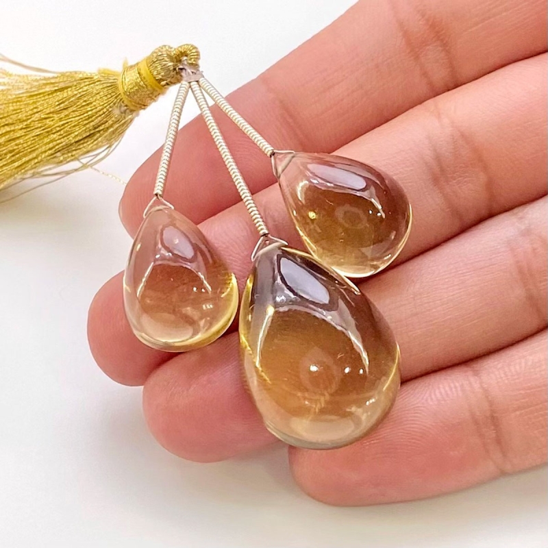  47.85 Carat Olive Quartz 17.5-24mm  Pear Shape AAA Grade Matched Gemstone Beads Set - Total 3 Pcs.