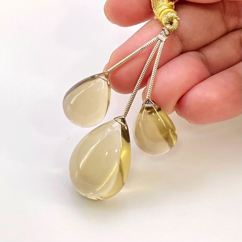  47.85 Carat Olive Quartz 17.5-24mm  Pear Shape AAA Grade Matched Gemstone Beads Set - Total 3 Pcs.