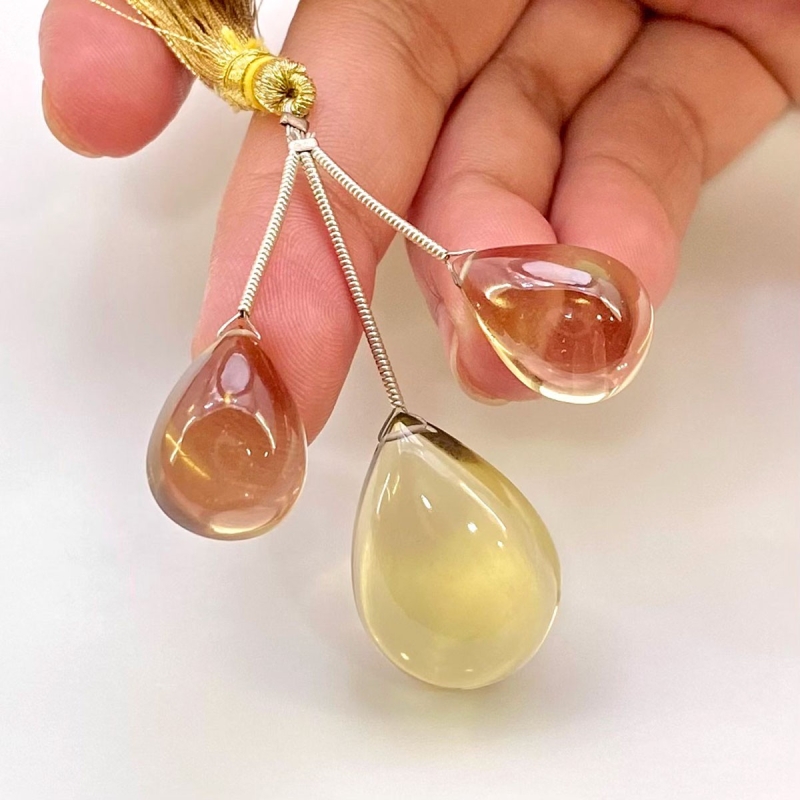  47.85 Carat Olive Quartz 17.5-24mm  Pear Shape AAA Grade Matched Gemstone Beads Set - Total 3 Pcs.