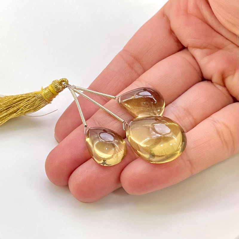  47.85 Carat Olive Quartz 17.5-24mm  Pear Shape AAA Grade Matched Gemstone Beads Set - Total 3 Pcs.